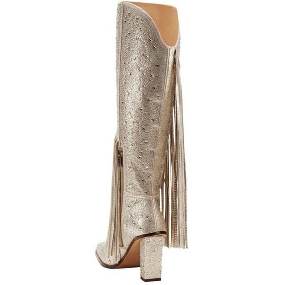 Jessica Simpson Asire2 Champagne Fringed Western Heeled Rhinestone Boots Size 7 - Picture 8 of 9